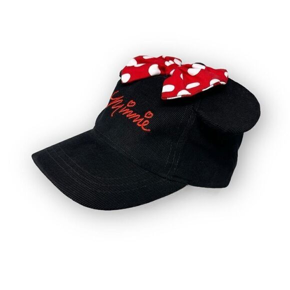Disney Other - Disney Minnie Mouse Youth Baseball Black Hat Cap Ears Polka Dot Red Bow OSFM